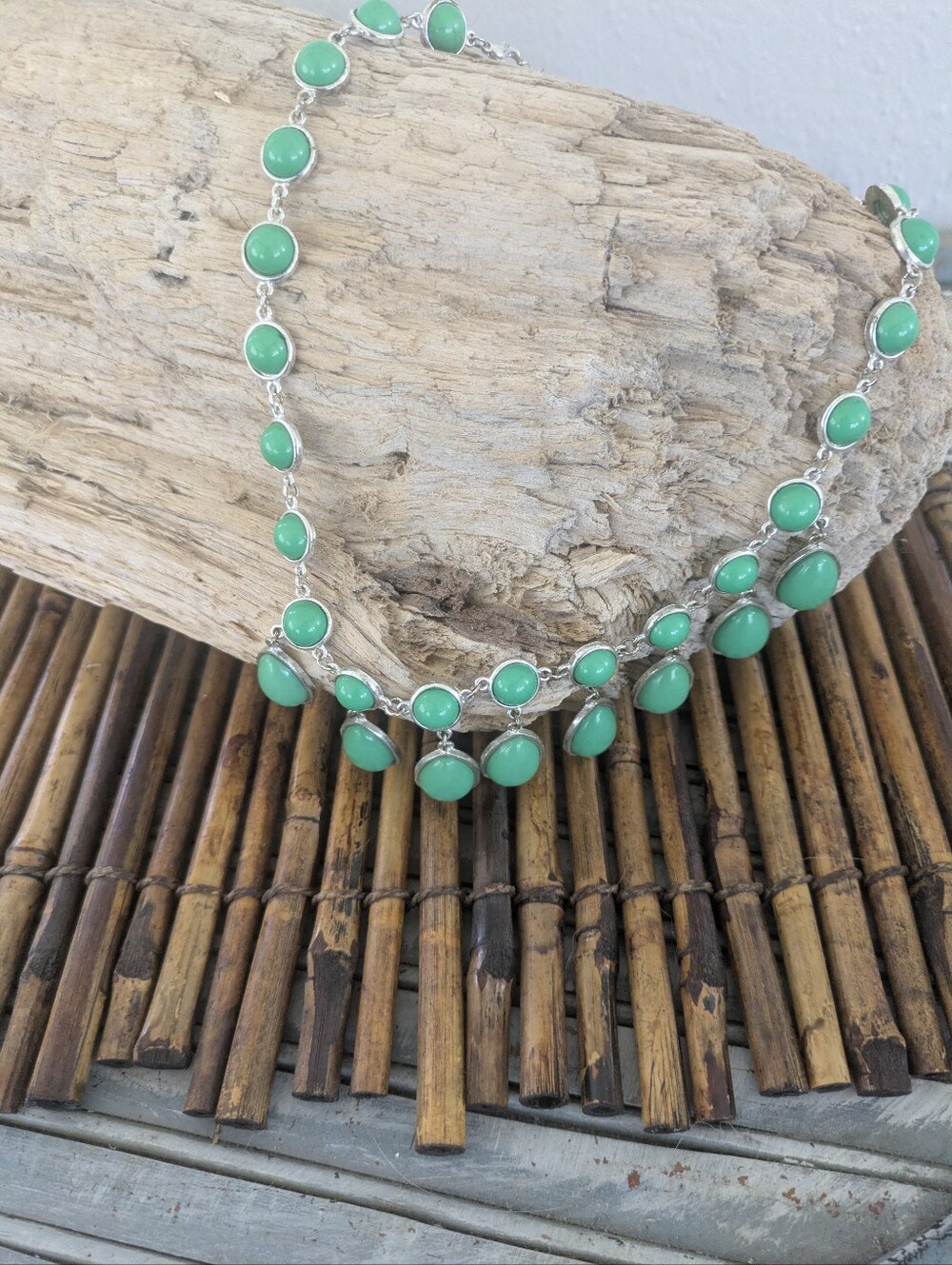 Green Stone Silver-Link Necklace - Brand